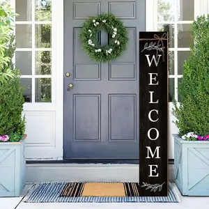 Welcome Porch Sign Decor Wooden Hanging Sign Door Porch Standing Decorative Signs Plaques for Front Door Farmhouse Outdoor Indoor Welcome Sign .2"Hblack