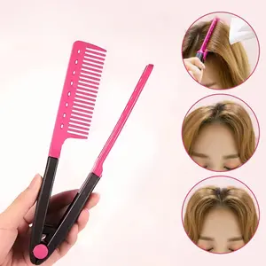 1pc Plastic V-Shape Hair Straightening Comb, 2-in-1 Salon Styling Tool for Smooth & Tangle-Free Hair, Ergonomic Handle Design for Home Salon Use, All Hair Type Styling Comb, Hair Straightener Brush, Hair Styling Combs