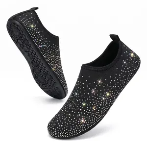 Women's Rhinestone Bling Barefoot Water Shoes, Quick-Dry Non-Slip Aqua Shoes, Slip-On Swim Socks for Beach, Surf, Yoga