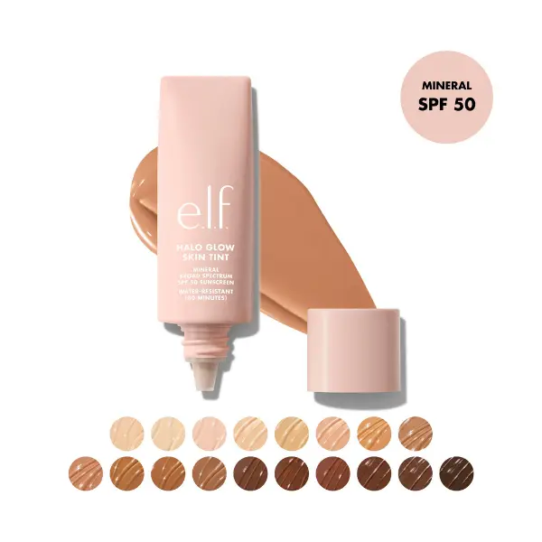 e.l.f. Halo Glow Skin Tint SPF 50 - Hydrating Serum-Like Skin Tint with Mineral SPF 50 Sunscreen, Lightweight & Water-Resistant, 18 Shades, 30ml
