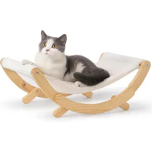FUKUMARU Cat Hammock, New Moon Cat Swing Chair, Elevated Cat Bed for Indoor Cats, Cat Furniture Gift for Cat or Small Dog, Upgrade White FUKUMARU