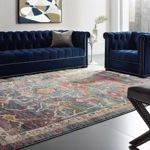 Modway Tribute Every Distressed Vintage Floral 8x10 Area Rug in Multicolored