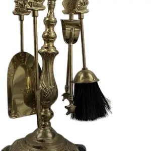 Vintage Brass Fireplace Tools Set - Small Tabletop Decor with Black Brush & Ornate Design for Antique Home Decor