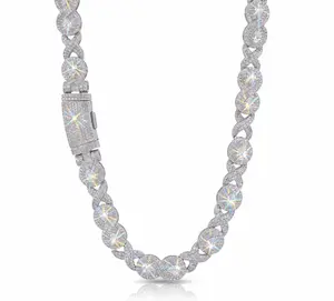 ③⑦Space ice 12mm Iced Out Infinity Link Chain, Fully Encrusted CZ Zirconia Hip Hop Necklace for Men & Women, Tarnish-Resistant Silver Tone Statement Jewelry