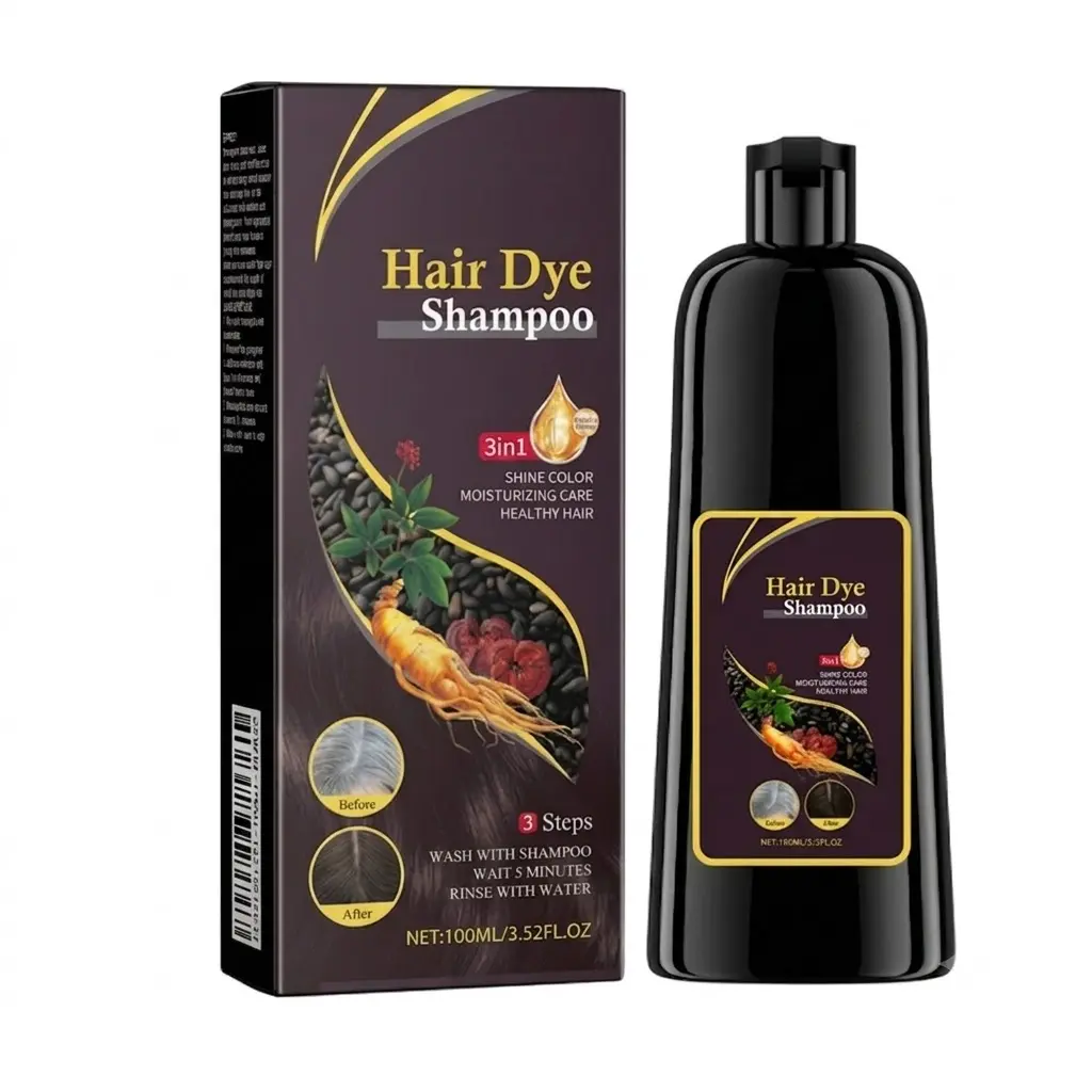 3-in-1 Hair Color Shampoo (Natural Brown) - 100ml, with Polygonum Multiflorum Extract, Gentle Gray Coverage, Soft & Shiny Hair