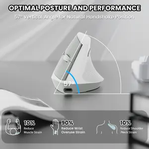 Ajazz I300 Bluetooth-compatible & 2.4g Rechargeable Wireless Mouse, Ergonomic Vertical Design, 800/1200/1600 Dpi, Quiet Clicks, Lightweight for Laptop, Desktop, PC, Macbook