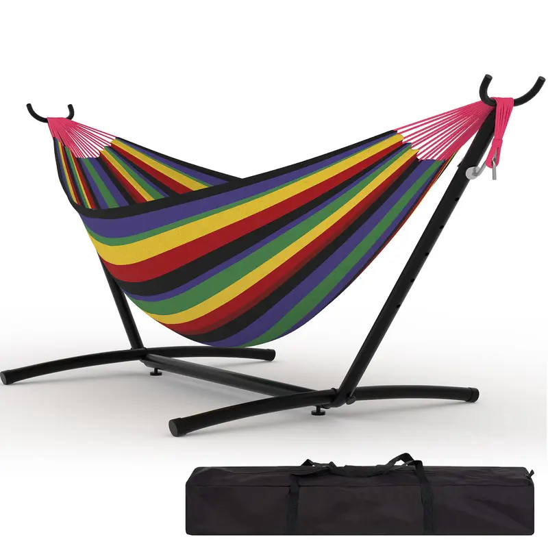 Garvee Heavy Duty Double Hammock with Steel Stand, 500lbs Weight Capacity, Portable Indoor Outdoor Hammock, Space Saving Design with Carry Bag for Patio, Garden & Yard