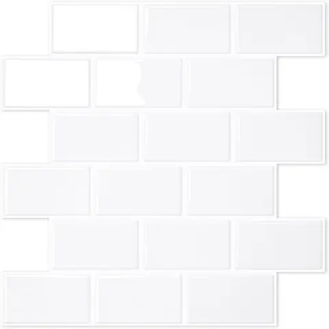 STICKGOO Thicker Design White Subway Tile Peel and Stick Backsplash, 12”×12” Stick on Wall Tiles, Self Adhesive Tile Sticker for Kitchen Backsplash and Bathroom Easy Installation Durable
