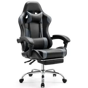 HomeSquad Video Game Desk Chair - Ergonomic Computer with Footrest and Comfy, PU Leather Recliner with Headrest, Fixed Up Armrest, Height Adjustable with 360° Swivel, for Adults
