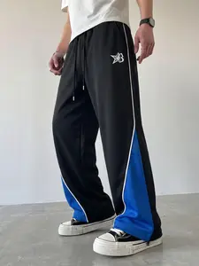 Men's Black Blue White Color Block Track Pants, Y2K Streetwear "B Star" Logo Sweatpants, American Retro Basketball Style Wide Leg Pants, Perfect for Daily Wear, Street Style #springsaledeals2026 #summeroutfits #tiktokshopmademebuyit #trackpants
