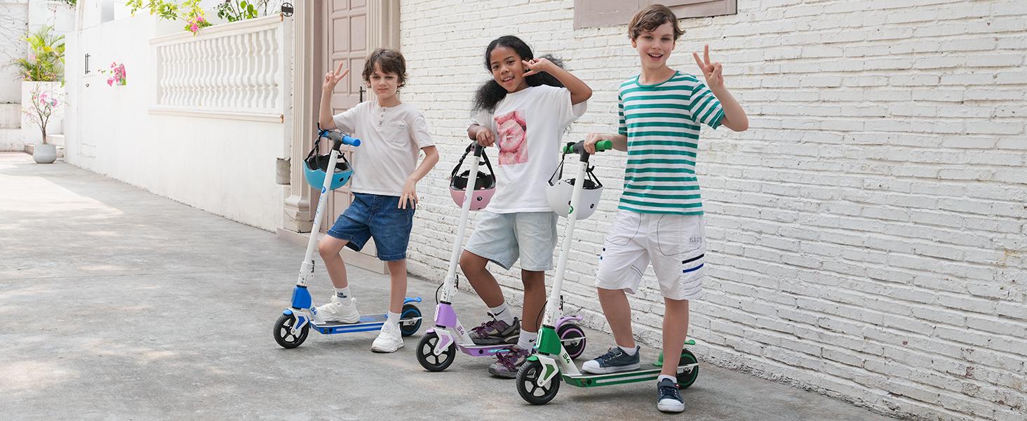 【Kids Love It!】S4 Foldable Electric Scooter with LED Display, 6" Solid Tires, 200W Motor, 3 Speeds (5/8/12 Mph), 154lbs Max Load, Colorful Lights, Electric Scooter for Kids Ages 6-14, Great Gift for Boy Girl