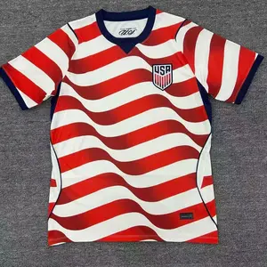 Red White Wavy Striped Soccer Jersey Breathable Quick Dry Athletic Top