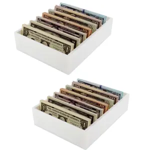 Money Organizer for Cash – 2PCS  8 Compartment Money Holder, Cash Organizer, Cash Holder, Cash Divider Box, Cash Tray (White)