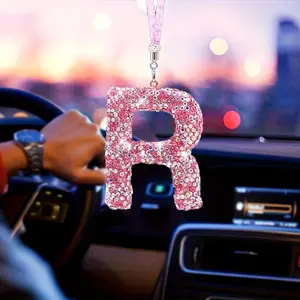 Bling Letter Design Car Charm, Car Trinkets, Sparkling Hanging Pendant for Rear View Mirror Ornament, Cute Letters for Auto Interior Decoration, Boujee Car Accessories, Car Interior Accessory