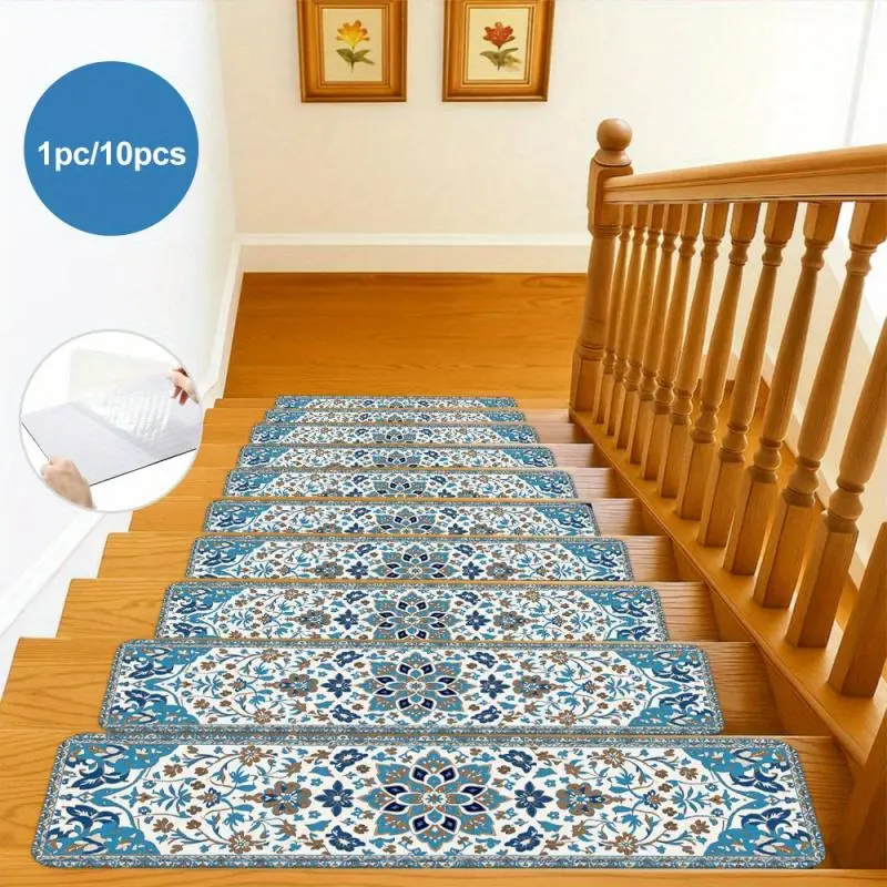 15pcs with Bohemian Style Pattern Stair Treads Non Slip for Verschiedene Materialien Steps Indoor Carpet Stair Treads,  Strippen Residue Free 8"x30" Staircase Step Treads Edging Stair Rugs