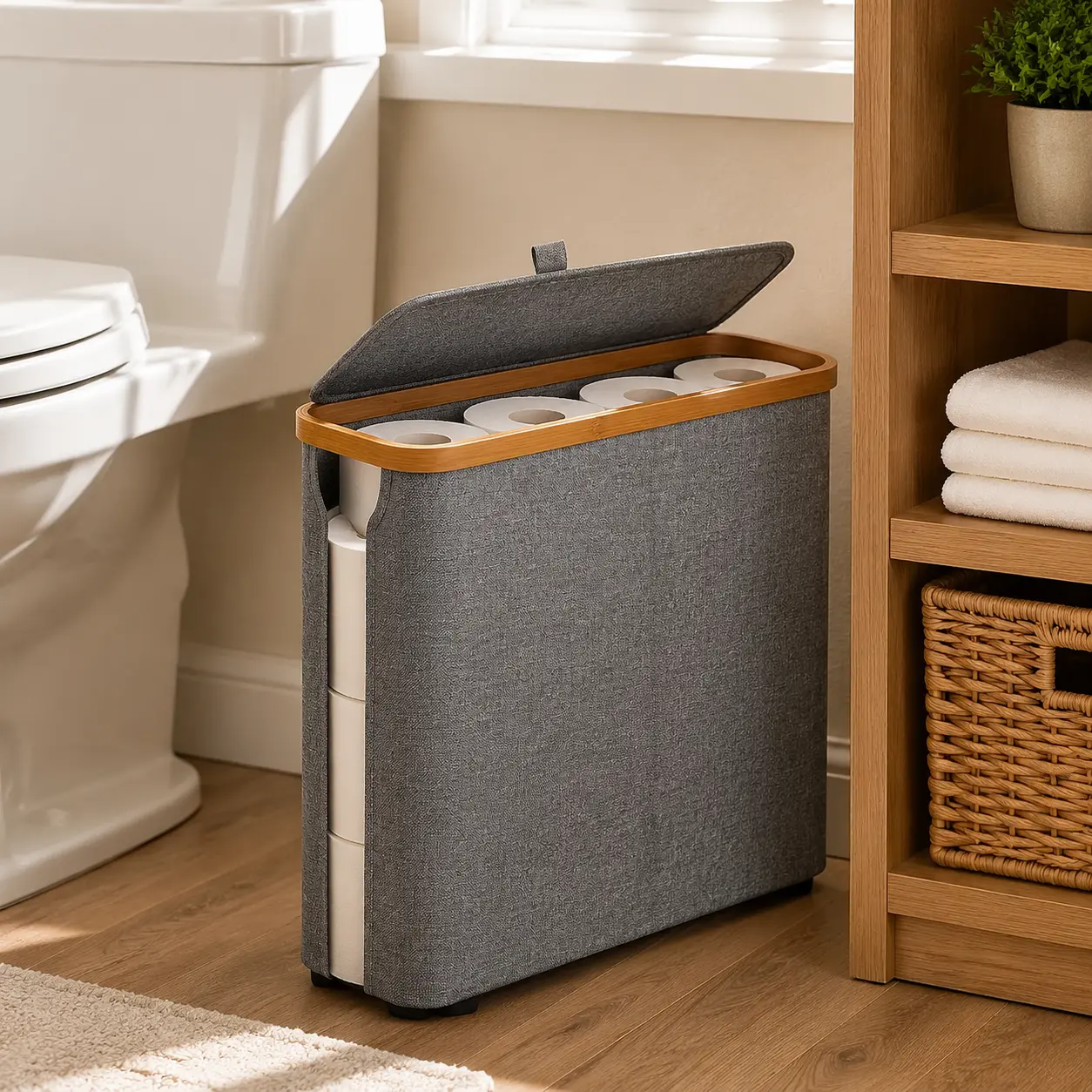 Oxford Fabric Waterproof Toilet Paper Storage Bin with Lid - 12-Roll Capacity, Stackable, Fold-Up, Transparent, Modern, Eco-Friendly, Durable, Dustproof, Freestanding, Non-Slip, Dual-Purpose, Paper Towel Holder Compatible, Bathroom Home Organizer, Storage