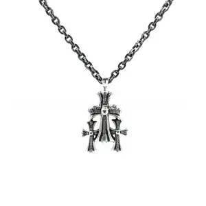 Three cross necklaces vintage gothic friends premium diamond-encrusted pendants niche light luxury necklaces for men and women couples necklaces