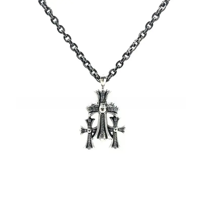 Three cross necklaces vintage gothic friends premium diamond-encrusted pendants niche light luxury necklaces for men and women couples necklaces
