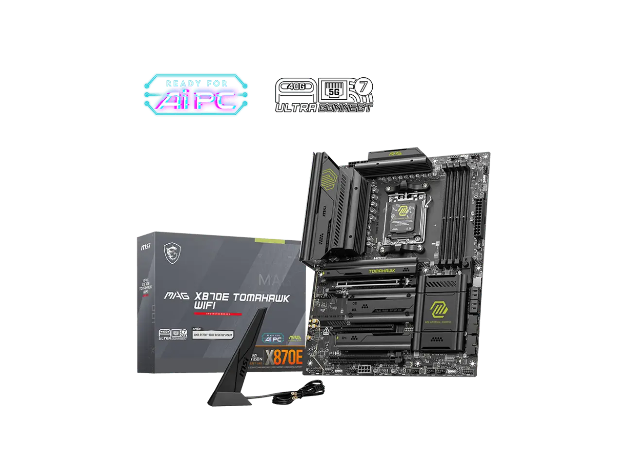 MSI MAG X870E TOMAHAWK WIFI Motherboard, ATX - Supports AMD Ryzen 9000 / 8000 / 7000 Processors, AM5 - 80A SPS VRM, DDR5 Memory Boost 8400+ MT/s (OC), PCIe 5.0 x16, M.2 Gen5, Wi-Fi 7, 5G LAN