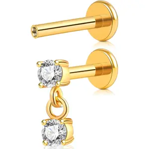 16G Flat Back Earrings Stud G23 Titanium Internal Thread Minimalist Geometric Shape Tragus Helix Conch Cartilage Earrings for Women Hypoallergenic Piercing Jewelry 6mm 8mm
