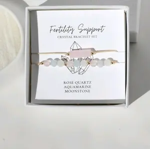 Fertility Support Bracelet Set. Rose Quartz, Moonstone, Aquamarine. Fertility Crystals. Dainty Fertility Gift. Mom to Be Gift