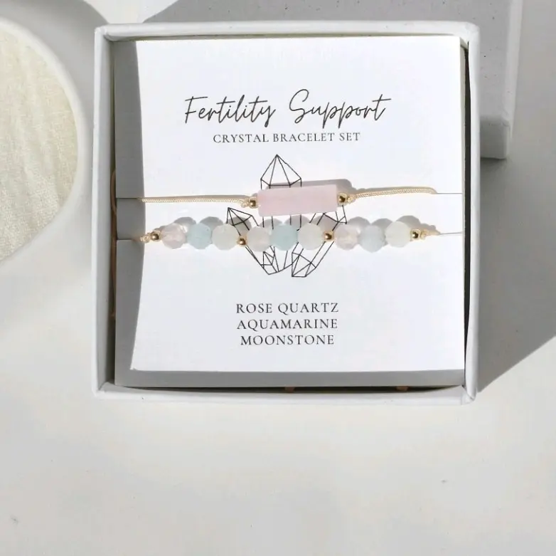Fertility Support Bracelet Set. Rose Quartz, Moonstone, Aquamarine. Fertility Crystals. Dainty Fertility Gift. Mom to Be Gift