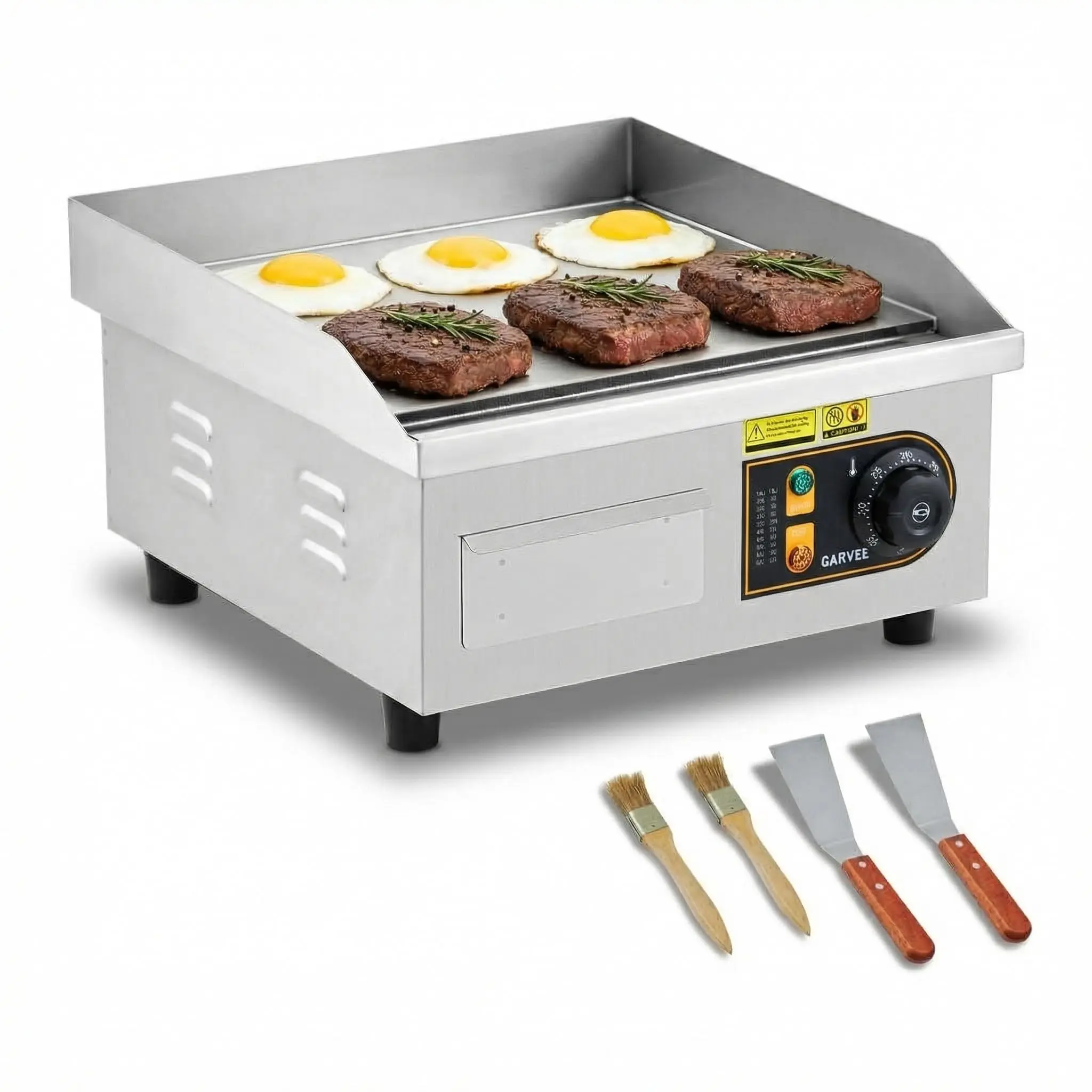 14” Commercial Electric Griddle, 120V 1750W Countertop Griddle, 120-570°F Adjustable Temp, Stainless Steel Electric Flat Top Grill with Removable Drip Tray for Restaurant/Kitchen/Home