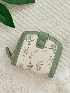 Women's Cute Plants Pattern Zipper Coin Purse, Fashionable PU Leather Coin Purse for Daily Used, Casual Trendy Versatile High-quality Daily Commuting Wallet