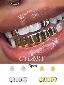 CYL&RY Sparkling 14K Gold Plated Oral Teeth Grillz Set for Women Content Creators, Ideal for TikTok Tutorials, Instagram Reels, Music Video Sets Themed Parties, Timeless Y2K Dental Jewelry That Complements Any Outfit Without Being Over-the-Top