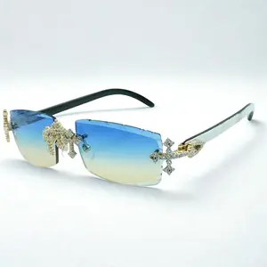 Iced Out Cross White Buffs - Diamond Cut  Blue Lens