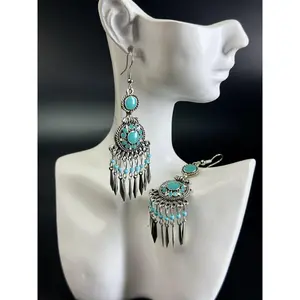 100% Handmade Traditional Ethnic Turquoise Earrings |     One-of-a-Kind Boho Jewelry