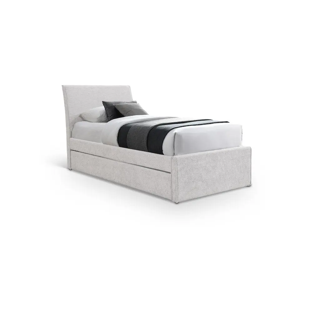 Myles Cream Chenille Fabric Twin Trundle Bed