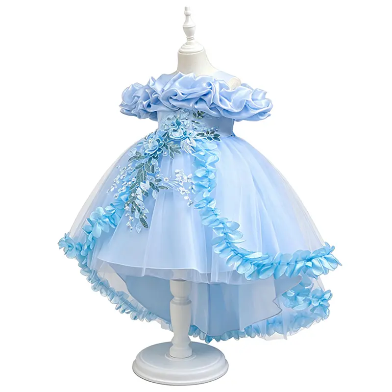 Girls' blue Princess Sleeveless Party Dress Puffy Tulle Flower Girl Gown for Wedding Birthday Party, Summer Girls' blue Princess Sleeveless Party Dress Puffy Tulle Flower Girl Gown for Wedding Birthday Party, Summer