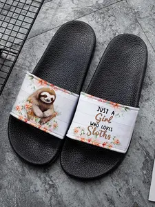 Summer New Cartoon Sloth Print House Slippers, Comfortable Non-Slip Bathroom Shoes, Gift for Sloth Lovers, PVC Indoor Women's Slippers