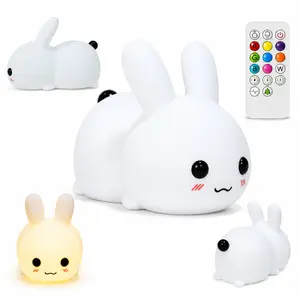Cute Rabbit Silicone Night Light, LED Color Changing, Rechargeable, Remote Control, Kawaii Bunny Lamp for Kids & Nursery