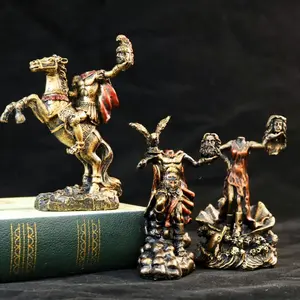 1pc retro bronze mythological figure statues, horseback warriors with heads that can be placed in the palm, eagle deity and wave goddess statue ornaments, Halloween decorations, essential resin decorative handicrafts for mythological fans