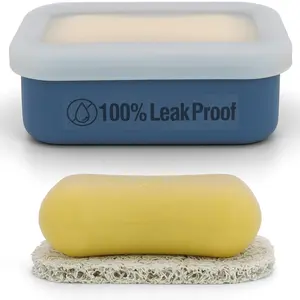 Compact Silicone Travel Soap Holder with Drainage Pad,Enhanced Leak Proof Travel Soap Container, Shampoo Bar Travel Case for Travelling, Camping, Gym and Dormitory.