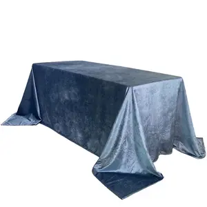 90 x 132 Inch Rectangular Velvet Tablecloth Dusty Blue