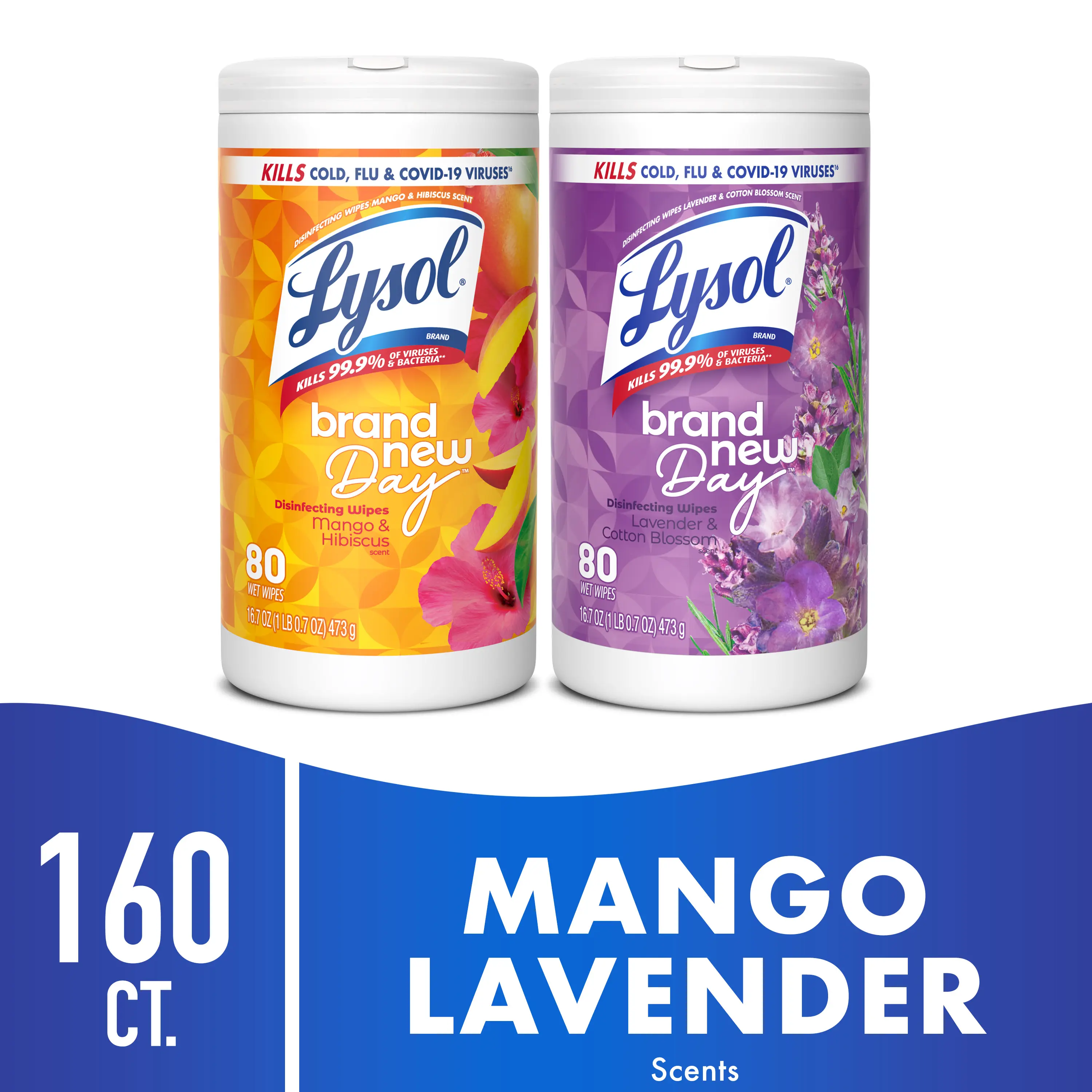 Lysol Disinfecting Wipes, All Purpose Cleaner, Multi Surface Antibacterial Cleaning Wipes, Cleaning Supplies, Lavender + Mango Scents, 80 Count Each (Pack of 2)