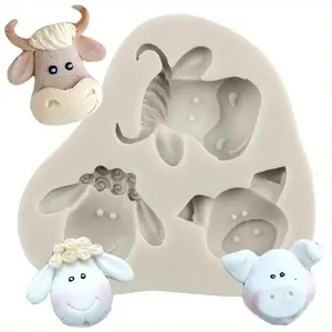 1pc Farm Animals Silicone Mold Sheep Cow Pig Fondant Molds Cake Decorating Tools Animal Candy Resin Clay Mould Chocolate Gumpaste Moulds