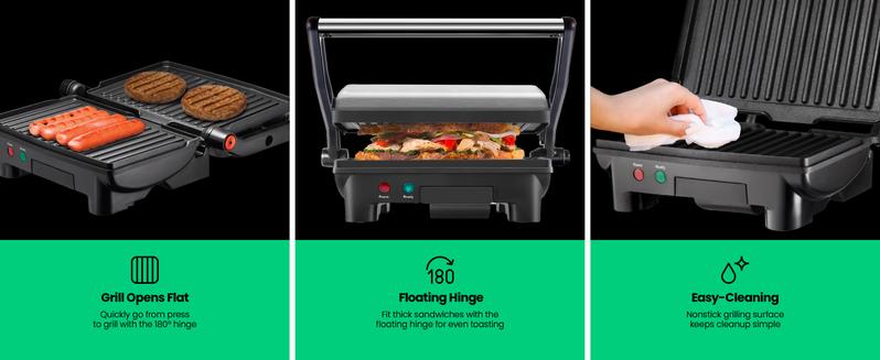 Chefman 3-in-1 Panini Press & Grill, 2-Slice Non-Stick, Opens Flat - Stainless Steel Chefman 3-in-1 Panini Press & Grill, 2-Slice Non-Stick, Opens Flat - Stainless Steel
