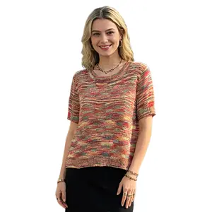 Chouyatou Women's Summer Tie-Dye Knit Short-Sleeve Casual Colorful T-Shirt