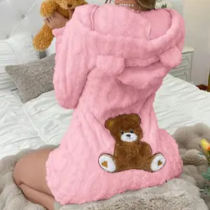 Women's Cozy Solid Color Hooded Plush Onesie, Long Sleeve Warm Fluffy One-Piece Loungewear Jumpsuit for Fall Winter