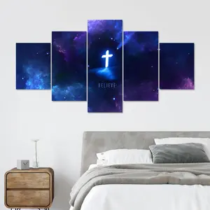 Cross & Space Pattern Unframed Painting, 5 Counts/set Canvas Wall Art Poster, Wall Art Decor for Home Living Room Bedroom Office, Ornaments