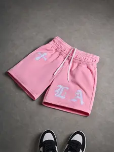 Men's Letter Embroidery Patched Drawstring Waist Suede Shorts, Regular Fit Casual Pocket Design Shorts for Summer, Fashion Men's Bottoms for Daily Wear,  Shorts for Men