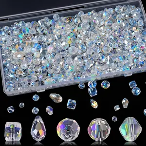 Crystal Glass Beads 600 Pcs Assorted Bicone Rondelle Cube Teardrop 4 6 8mm Premium AB Finish for Jewelry Making DIY Crafts Multi Faceted Design
