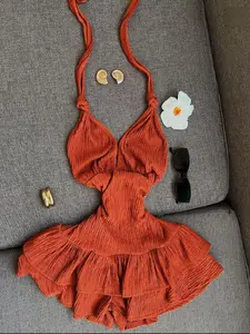 2026 Summer New Women's Fashion Dress, Sexy Backless Halter Knot Design, Perfect for Evening Dates, Vacation, Beach Wear