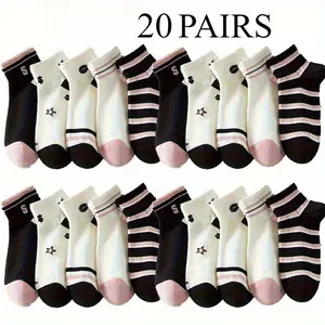 5/10/20 Pairs of Spring/summer Women's Socks, Y2K Fashionable Star Patterned Fashionable Sweet Socks, Comfortable, Multifunctional, Breathable, Suitable for Daily Wear and Outdoor Sports Womenswear Bridal