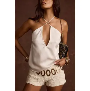 Jada Cream Satin Halter Top