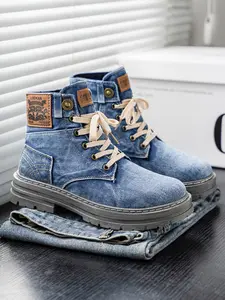 New Fashion High Top Retro Style Vintage Workwear Casual Denim Boots Design, Size 39-48, Comfortable and Stylish, Perfect for Everyday Wear